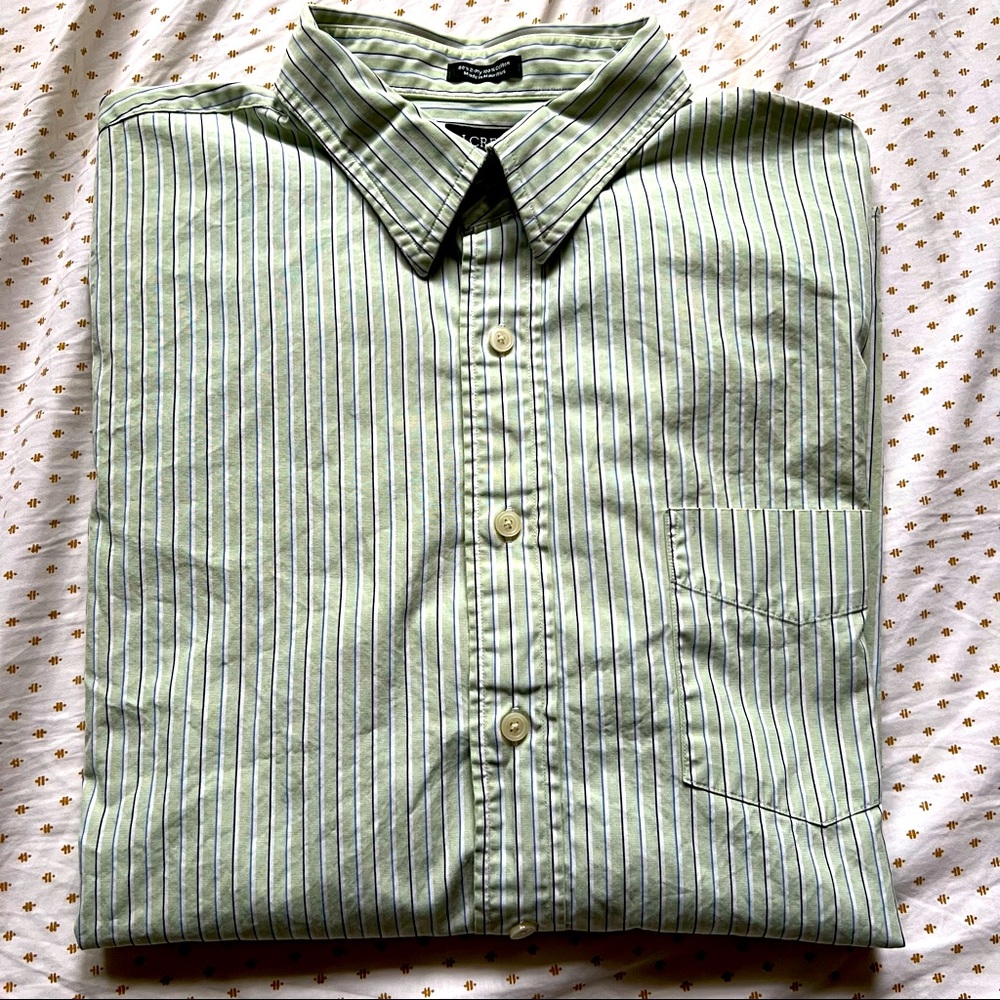 J Crew 2 ply Stripe Cotton Button Down Shirt
